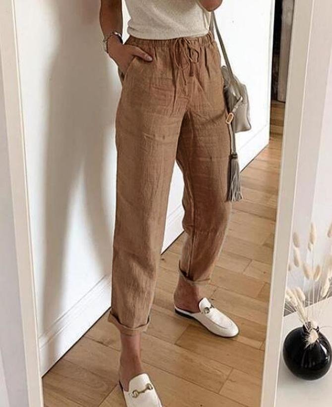 Lässig Polyester Baumwolle Unifarben Hose