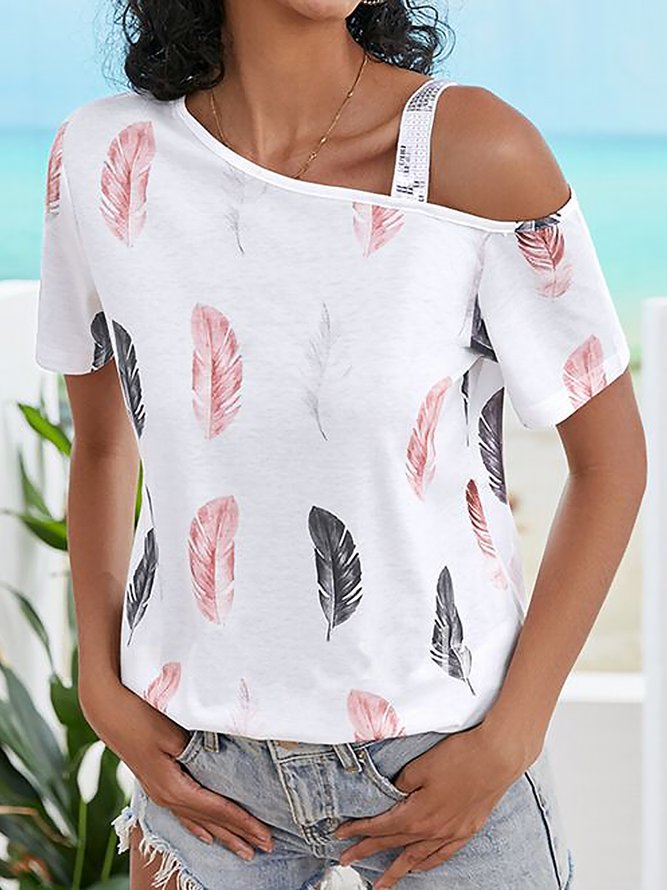 Lässig Jersey Blätter Schulterfrei Bluse