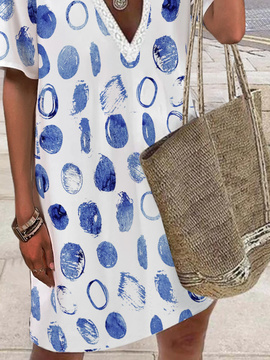 Lässig Abstrakt Polka Dots V-Ausschnitt Kleid