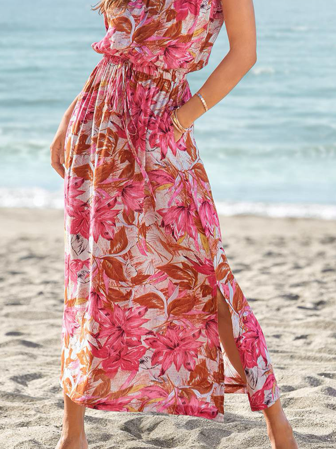 Trägerlos Geblümt Urlaub Weit Kleid