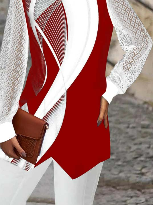 Farbblock Lässig Bluse