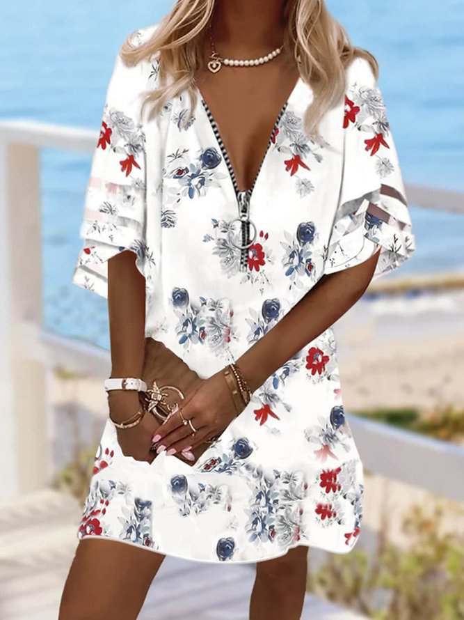 Geblümt Weit Mesh Urlaub Kleid