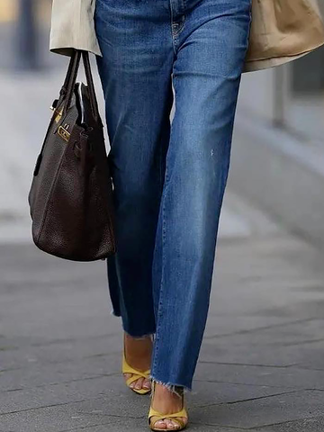 Weit Unifarben Denim Lässig Jeans