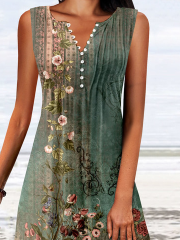 Schnalle Lässig Jersey Blumenmuster Kleid