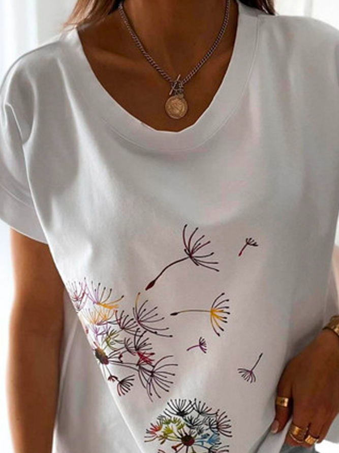 Weit Löwenzahn Rundhals Lässig T-Shirt