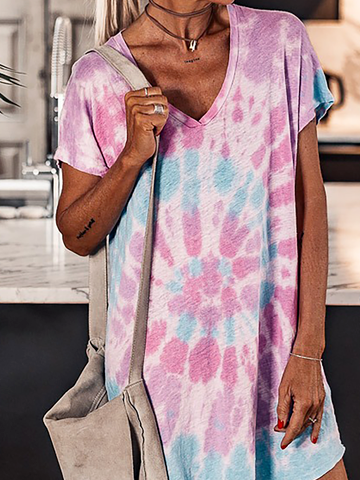 Urlaub V-Ausschnitt Tie-Dye-Muster Kleid