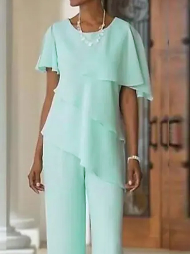 Rundhals Elegant Unifarben Zweiteiliges Set
