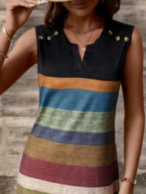 Lässig Gestreift Weit Kleid