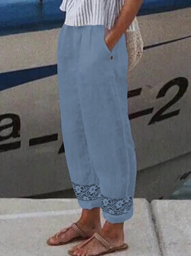Lässig Leinen Spitze Hose