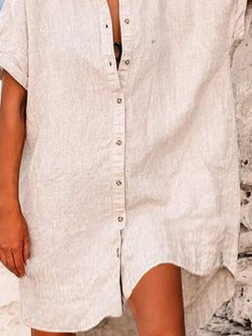 Schnalle Unifarben Baumwolle Freizeitkleid