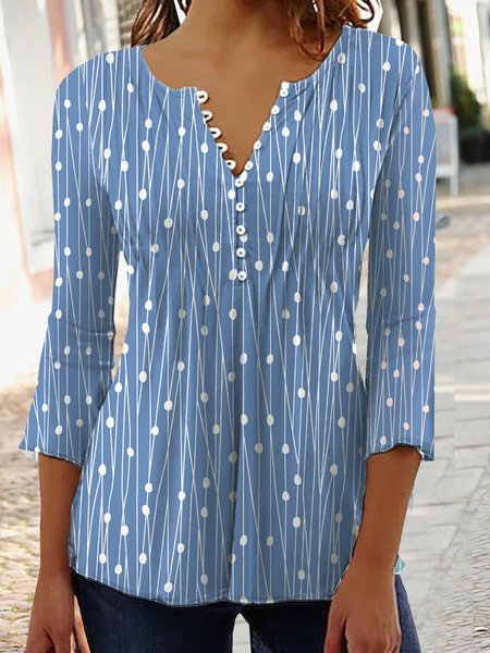 Große Größen Geometrisch Print Jersey Lässig 3/4 Ärmel Ärmel Oberteile