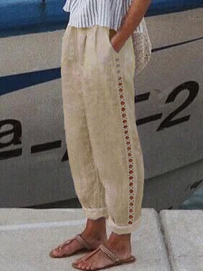 Lässig Unifarben Weit Spitzenrand Hose