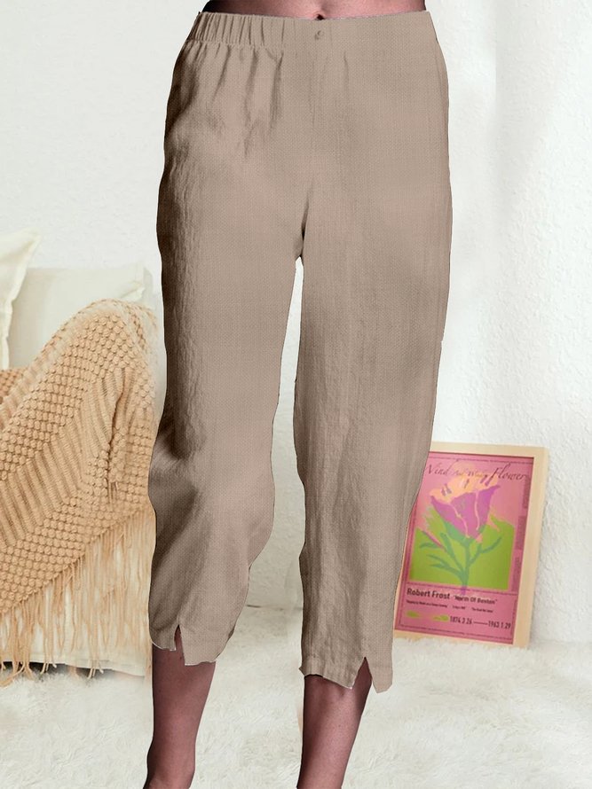 Lässig Weit Baumwolle Unifarben Hose