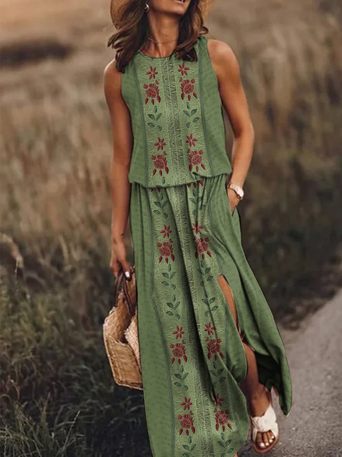 Rundhals Lässig Print Weit Kleid
