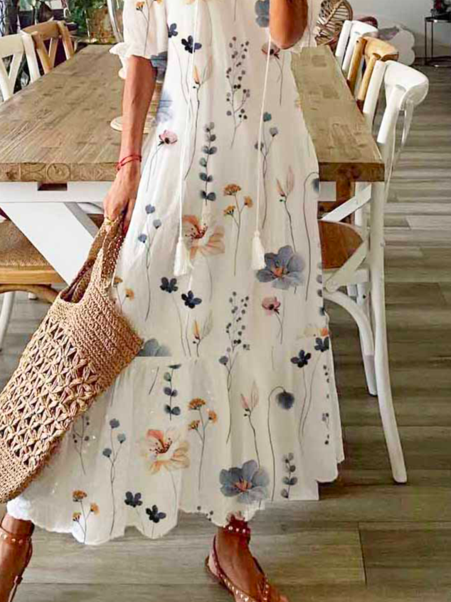 Geblümt Lässig Sonstiges Weit Kleid