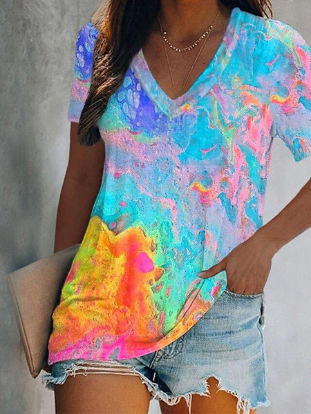 Große Größen Farbverlauf Lässig Weit Jersey T-Shirt