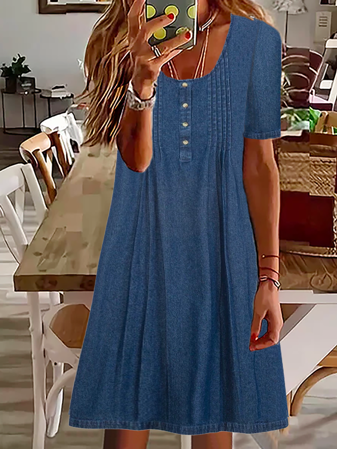 Denim Unifarben Freizeitkleid