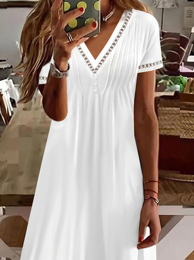 Schnalle Unifarben Lässig Patchwork Spitze Jersey Kleid