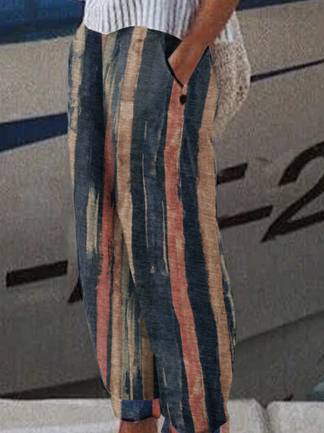 Weit Lässig Print Gestreift Hose