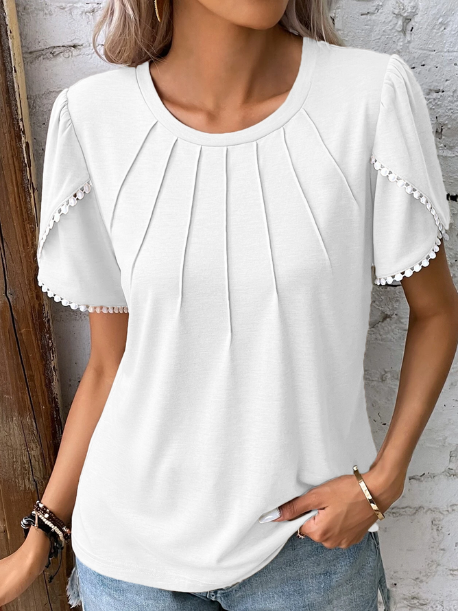 Große Größen Spitze Rundhals Elegant Weit Bluse