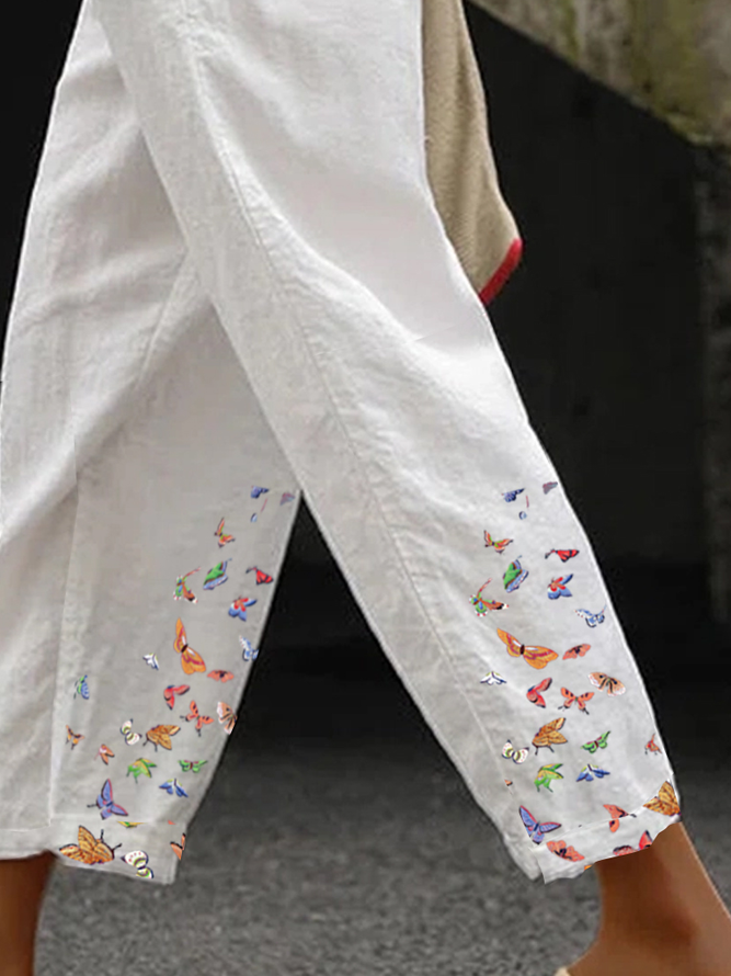 Weit Schmetterling Lässig Print Hose