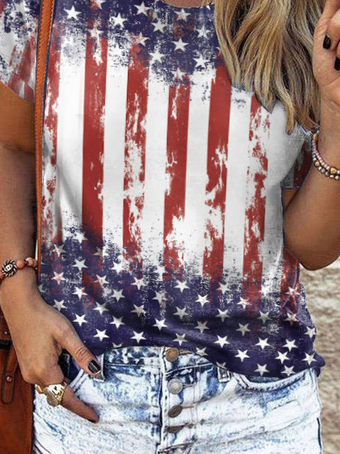 Amerika-Flagge Lässig Rundhals T-Shirt