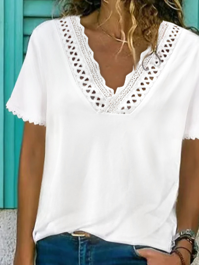 V-Ausschnitt Lässig Jersey Bluse