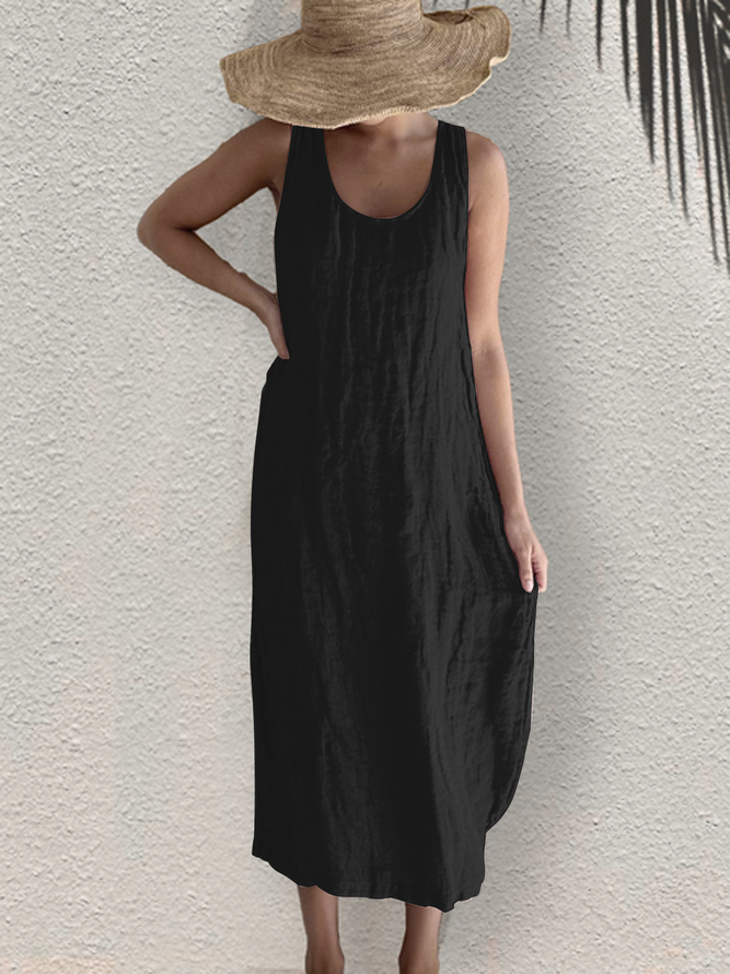 Baumwolle Leinen Lässig Weit Kleid