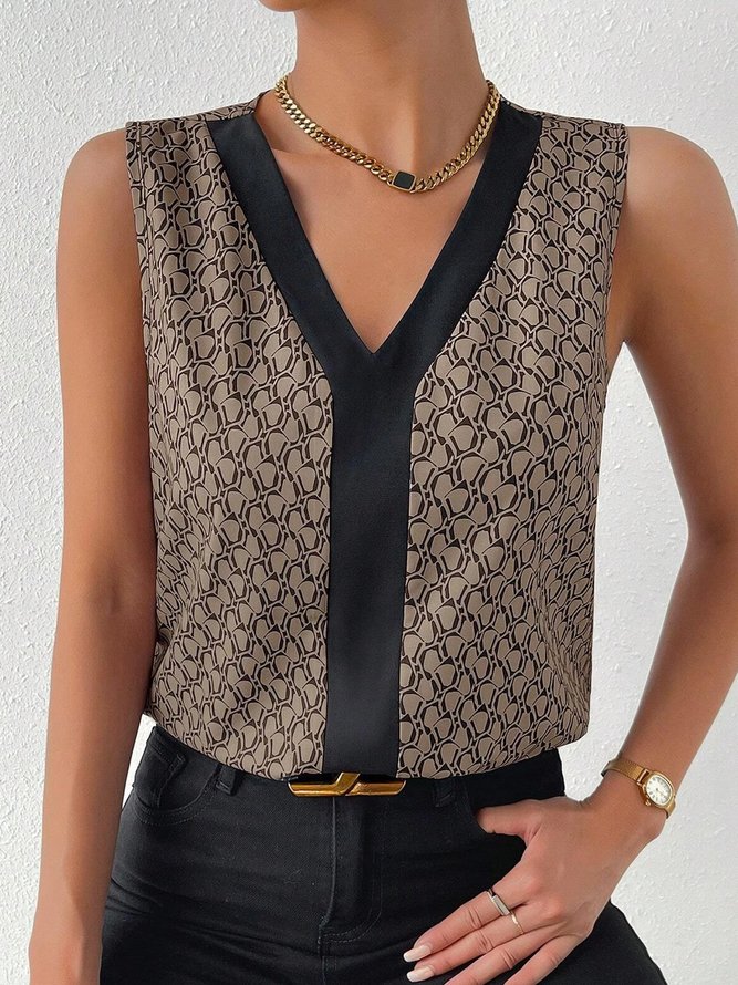 Weit V-Ausschnitt Geometrisch Lässig Tanktop Oberteile