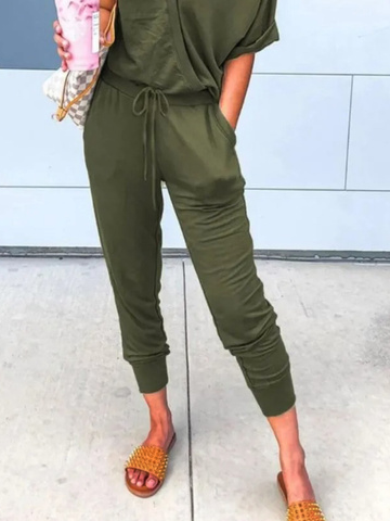 Unifarben Schnürung Taschen Lässig Jumpsuit