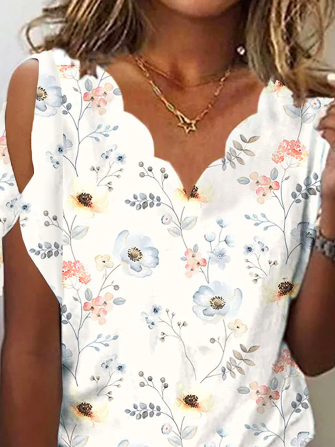 Geblümt Lässig Cut-Outs Bluse