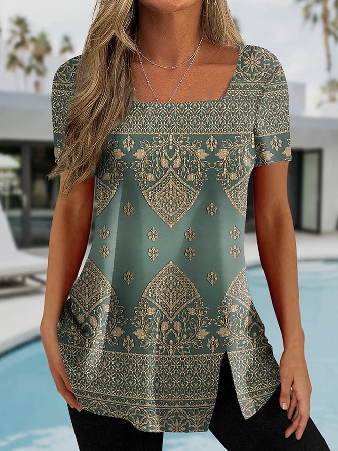 Jersey Lässig Ethnisch Bluse