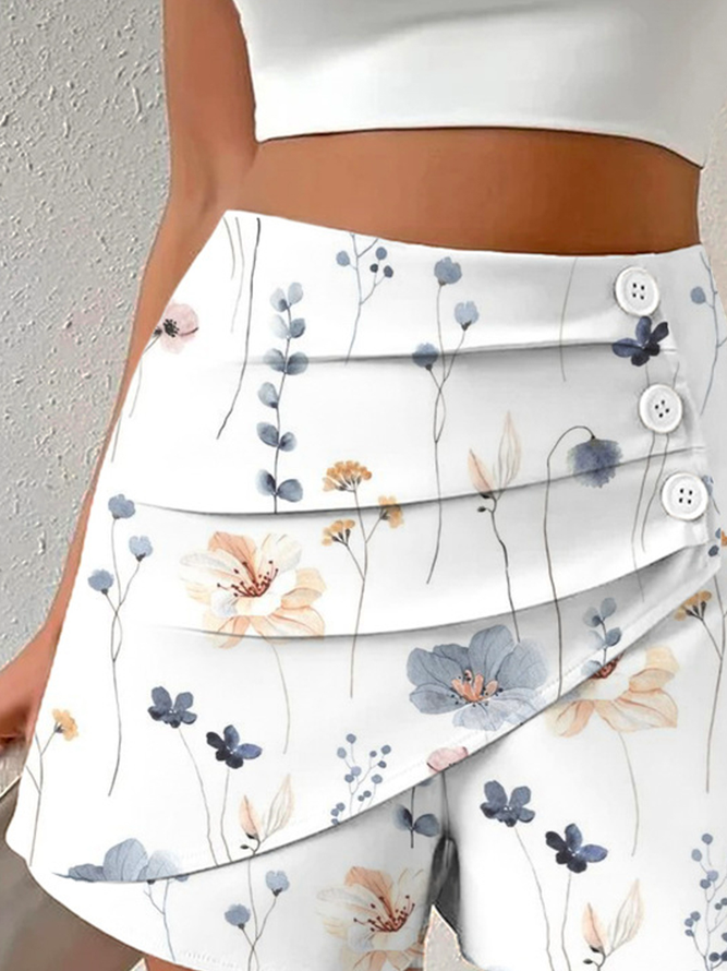 Weit Geknöpft Lässig Geblümt Shorts