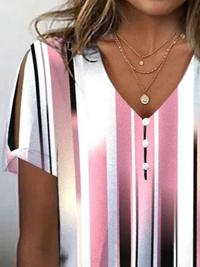 Geometrisch V-Ausschnitt Lässig Bluse
