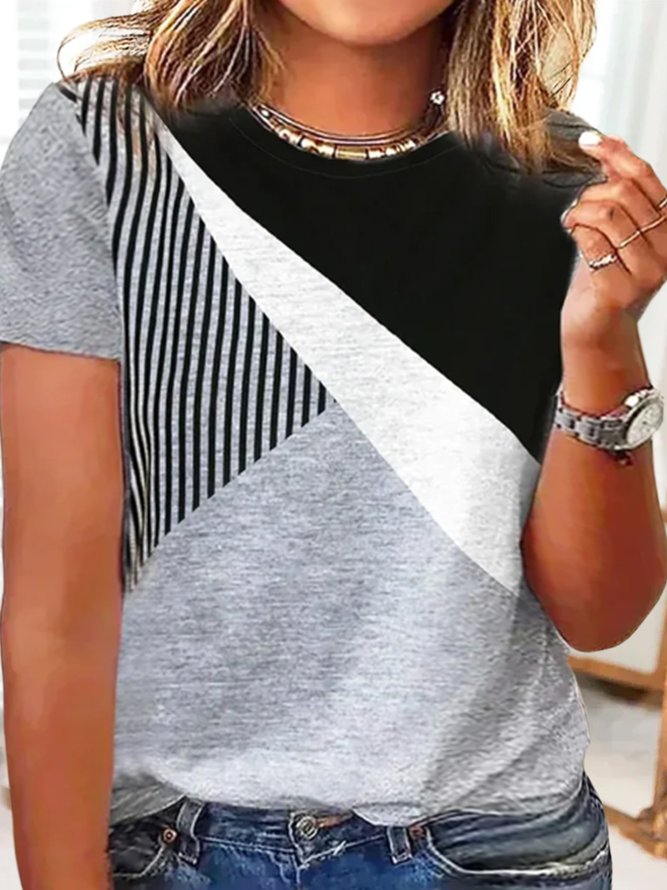 Große Größen Rundhals Gestrickt Lässig Geometrisch T-Shirt