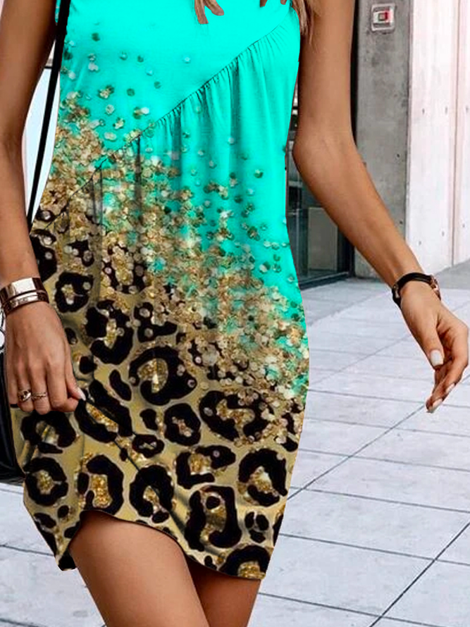 Rundhals Lässig Leopard Kleid