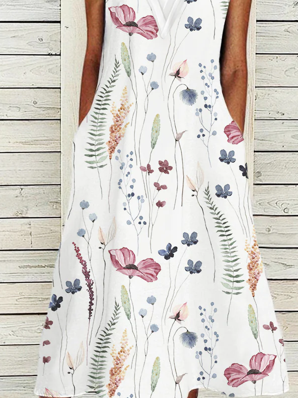 Jersey V-Ausschnitt Geblümt Freizeitkleid