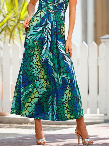 Abstrakt Ärmellos Ösen Schnürung Urlaub Lang Kleid