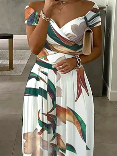 Regelmäßige Passform Lässig Off-Shoulder-Ärmel Schulterfrei Jersey Kleid