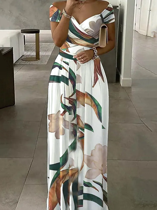 Regelmäßige Passform Lässig Off-Shoulder-Ärmel Schulterfrei Jersey Kleid
