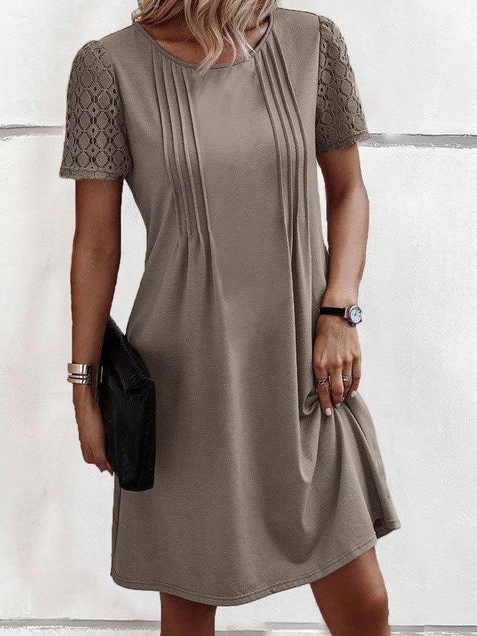 Spitze Rundhals Lässig Weit Kleid