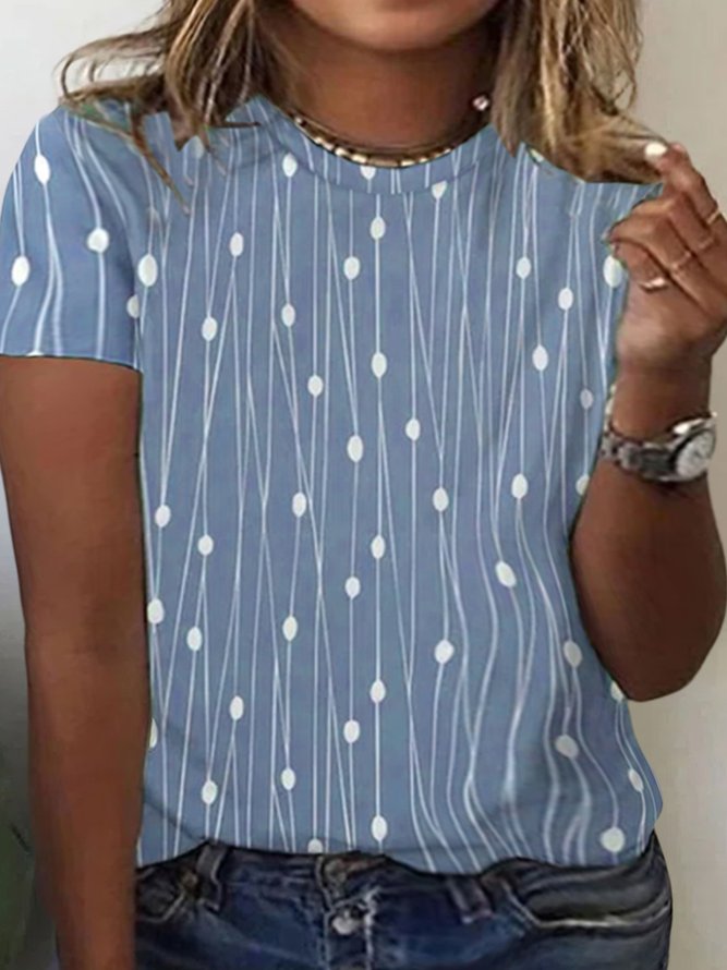 Große Größen Lässig Gestrickt Polka Dots Rundhals T-Shirt