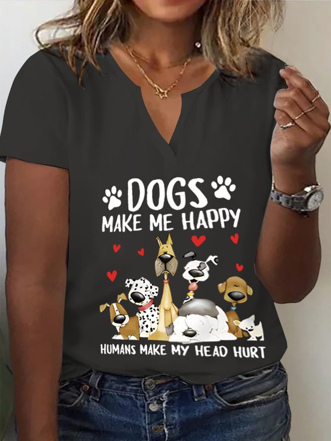 Große Größen Jersey Lässig Halb offener Kragen Hund Bluse