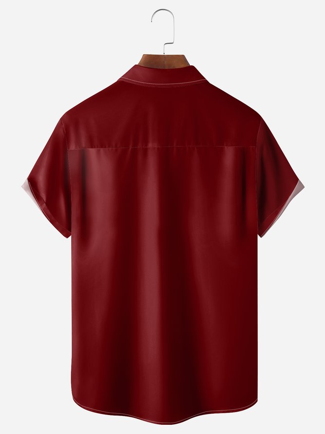 Gongfu Hahn Brusttasche Kurzarm Lässig Bluse