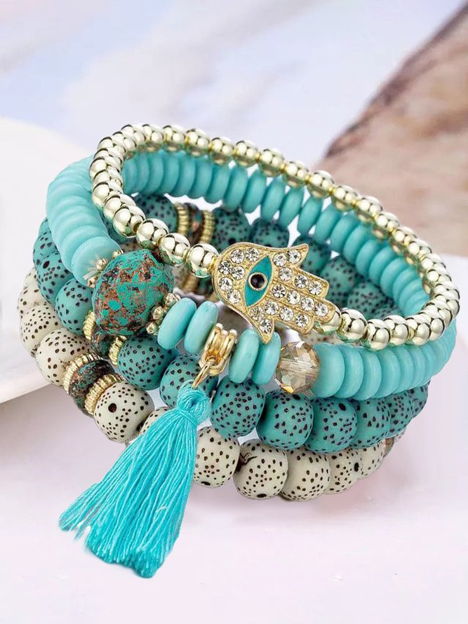 Türkis Perlen Multilayer Armband Lässig Urlaub Ethnisch Damen Schmuck