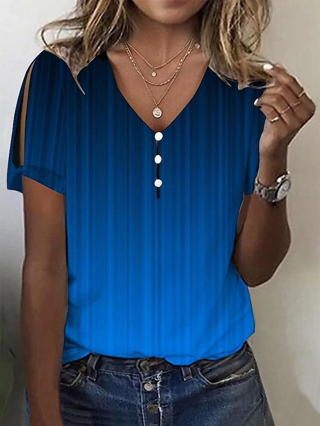 Farbverlauf Weit Off-Shoulder-Ärmel Lässig Bluse