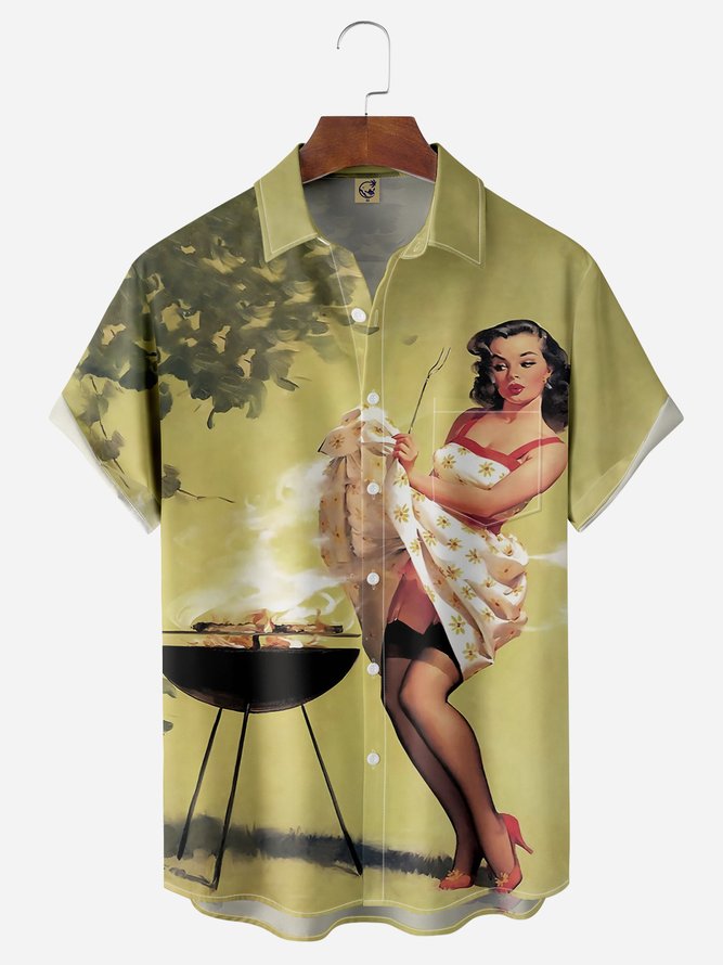 Sommer Figur Urlaub Polyester Leicht Mikroelastizität Kurzarm H-Linie Hemdkragen Aloha-Hemden für Herren