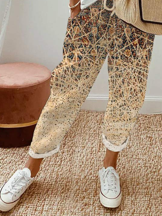 Ethnisch Print Schnürung Taschen Freizeithose