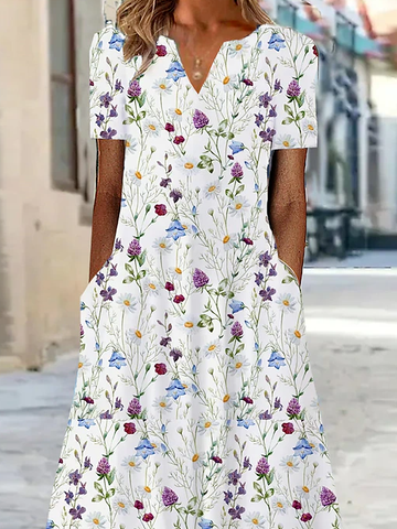 Lässig Geblümt Kleid mit Nein