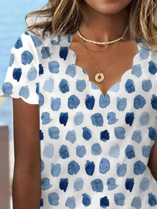 Aquarell Polka Dots Lässig V-Ausschnitt Weit T-Shirt
